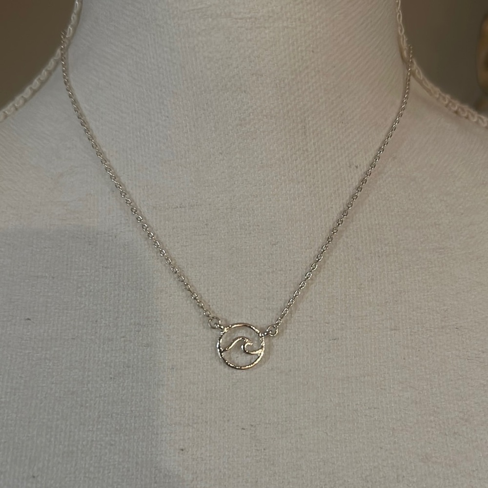 Silvertone Wave Pendant Necklace